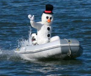 Puzzle Χιονάνθρωπος σε μια βάρκα